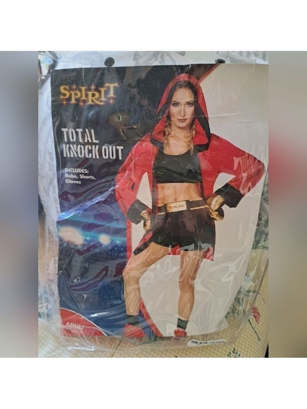 SPIRIT HALLOWEEN Total Knockout boxer costume Robe shorts gloves ladies small